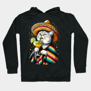 Cat Drinking Margarita Mexican Poncho Cat Lover Hoodie